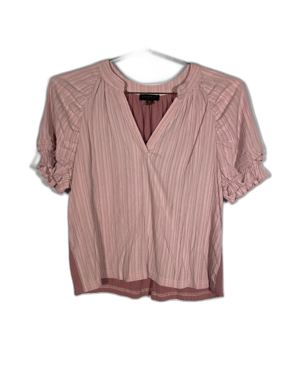 CURRENT AIR LOS ANGELES WOMENS PINK V NECK TWO TONE BLOUSE XS PETITE